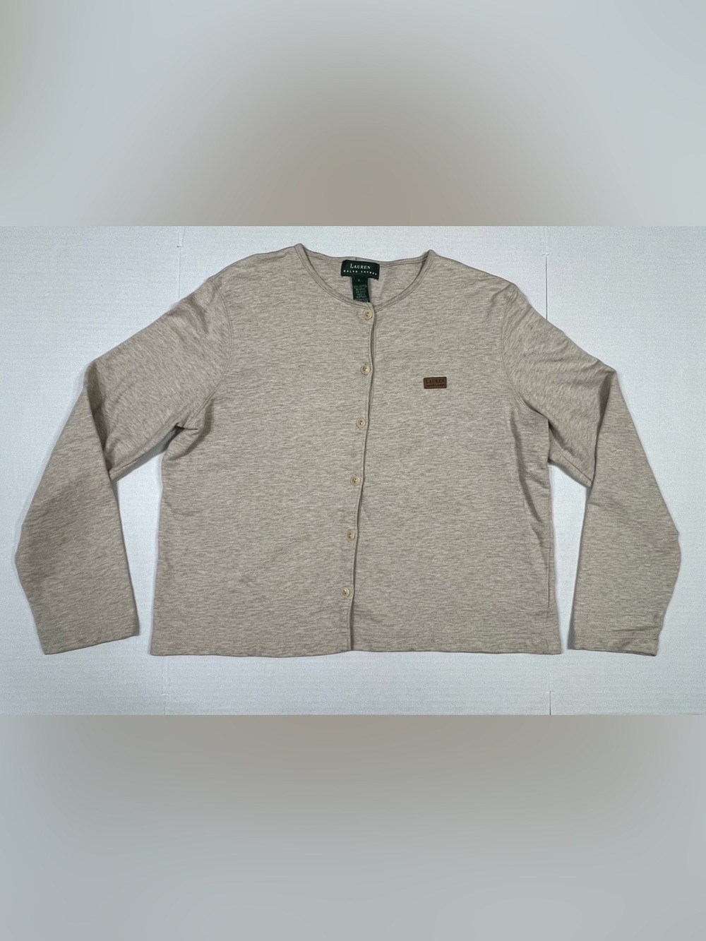 Lauren Ralph Lauren Neutral Beige Button-Front Cardigan